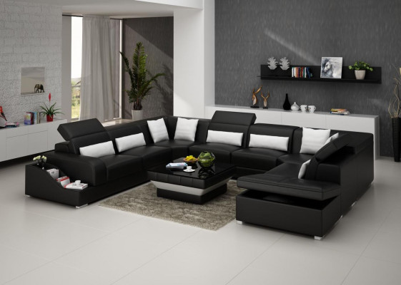 Ecksofa Leder Sofa Polster Eck Sitz Wohnlandschaft Garnitur UForm Familien Couch