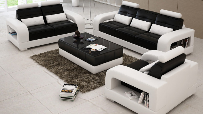 Ledersofa Couchgarnituren Sitz Polster Sofa Chouch Garnitur 3+2+1 Leder Stoff