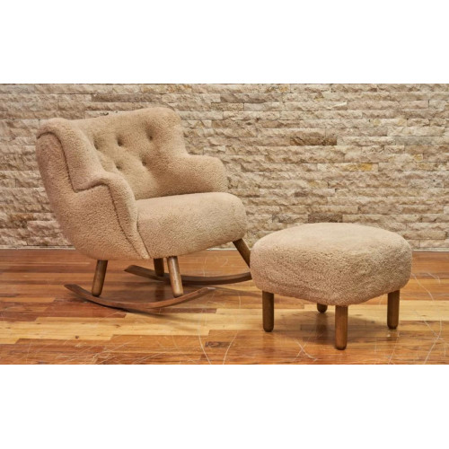 Xl Moebel Beiger Schaukelstuhl Luxus Hocker Wohnzimmer Garnitur Polster Hocker 2Tlg - Image 3