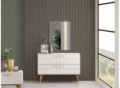 Kommode mit Spiegel Schlafzimmer Konsole Holz Weiß Set 2tlg Moderne