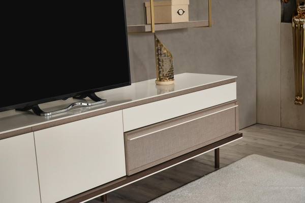 Weißes Wohnzimmer Set Designer TV-Ständer Luxus LED Vitrine Holz Regal