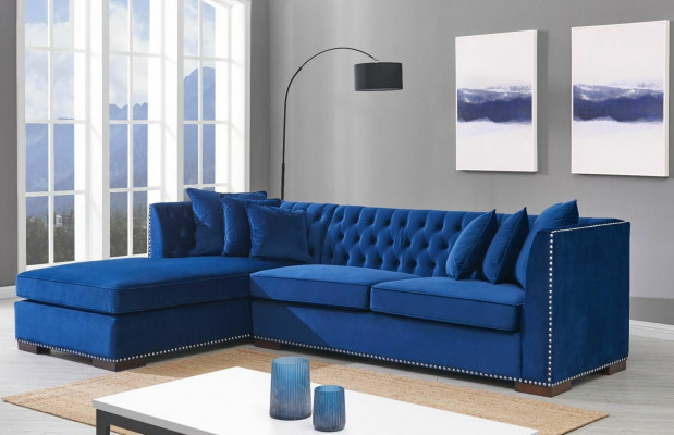 Chesterfield Blaue Designer Couch Eck Sofa Couch Garnitur Textil Stoff Sofas 