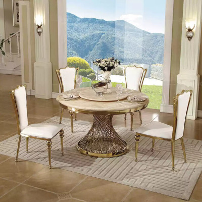 Runder Tisch Goldener Fuß Chrom Rundtisch Tische Esstische Luxus 130cm
