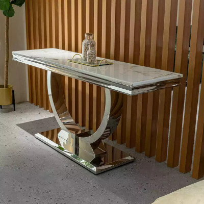 Silbernes Sideboard Konsolen Tisch Luxus Tisch Silber Chrom 120x40cm