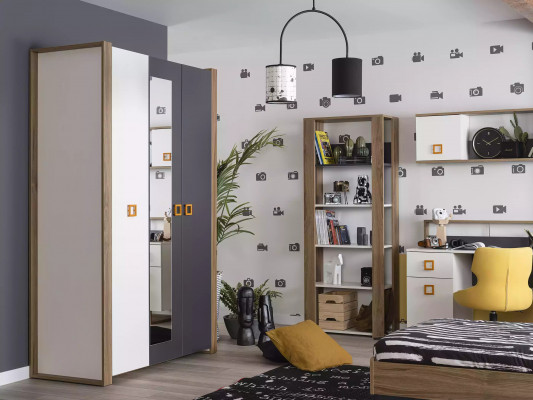 Bettrahmen Kinderzimmer Garnitur Bett Set Schreibtisch Grau 5tlg Holz