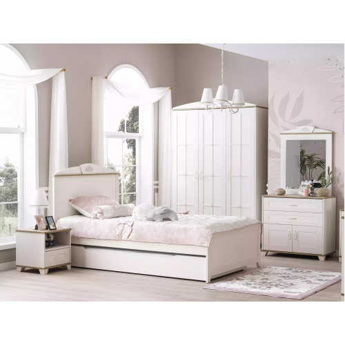 Funktionsbett Ausziehbares Kinderbett Bett Weiß Set 5tlg Holzbett