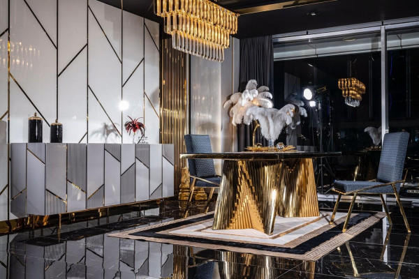 Esszimmer Set Stühle Esstisch Anrichte Tische 6tlg Edelstahl Gold