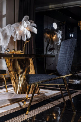 Esszimmer Set Stühle Esstisch Anrichte Tische 6tlg Edelstahl Gold