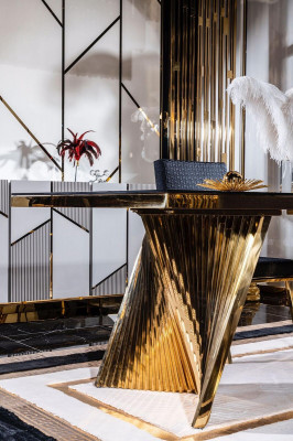 Esszimmer Set Stühle Esstisch Anrichte Tische 6tlg Edelstahl Gold