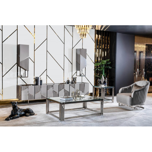 Set TV-Ständer Sessel Couchtisch Beistelltisch Wohnzimmer 4tlg grau neu