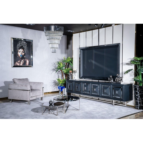 Set TV Ständer Sessel Couchtisch Beistelltisch Wohnzimmer 5tlg grau neu