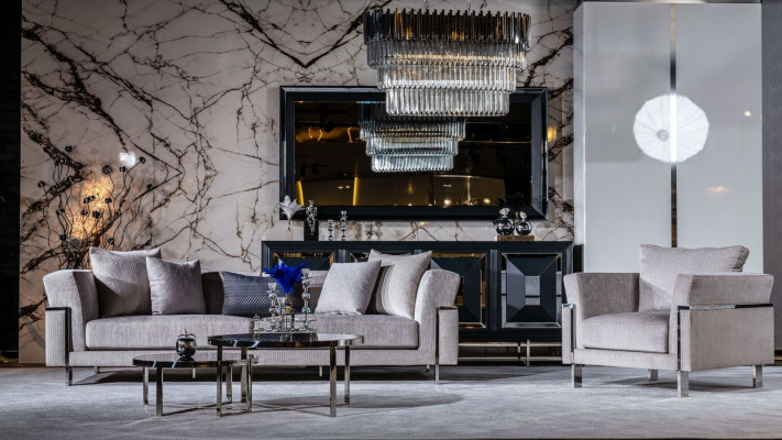 Set TV Ständer Sessel Couchtisch Beistelltisch Wohnzimmer 5tlg grau neu