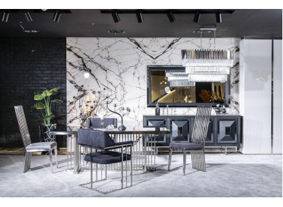 Esszimmer Komplett Esstisch 4 Stühle Anrichte mit Spiegel Set 7tlg Esstisch Neu