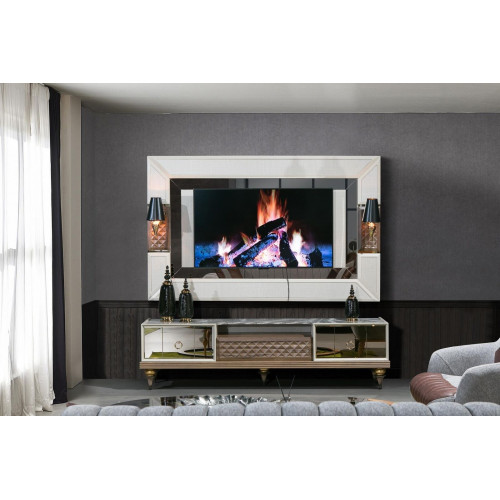 Wohnwand Garnitur rtv tv Ständer Lowboard Tisch Holz Luxus xxl schrank
