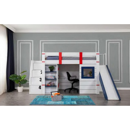 Etagenbett Hochbett Kinderbett Holz Kinder Zimmer Modern Möbel Rutsche Tisch