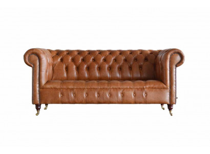 Chesterfield Sofa 3 Sitz Polster Couchen Sofas Couch Dreisitzer Braun