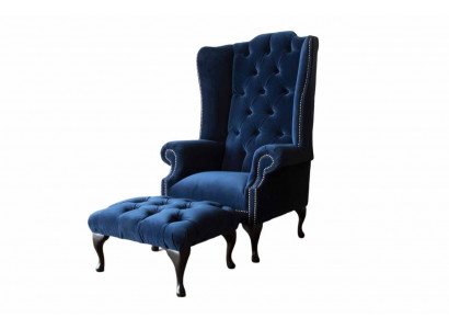 Chesterfield Ohrensessel mit Hocker Relax 1 Sitzer Sofa Einsitzer 2tlg