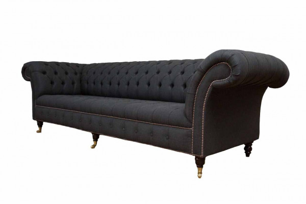 Chesterfield Sofa 4 Sitzer Schwarz Stoff Wohnzimmer Design Couch Polster