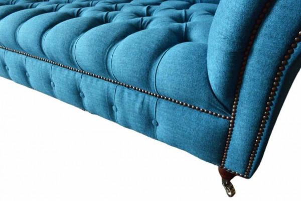 Chesterfield Polster Sofas Design Textil Sofa 4 Sitzer Sofa Luxus Design Blaue
