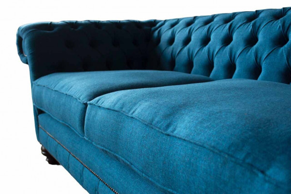 Chesterfield Sofa 3 Sitzer Couch Polster Sofas Stoff Wohnzimmer Blau Textil