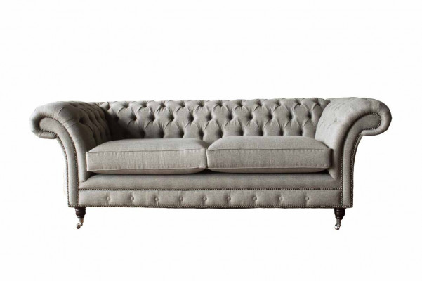 Englische Chesterfield Sofa Couch Büro Möbel Dreisitz Samt 230cm Braun