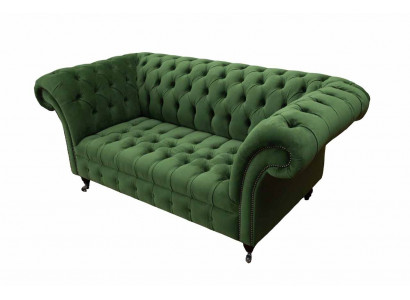 Chesterfield Büro Sitzmöbel Einrichtung Sofa Couch 2 Sitz Textil Grün