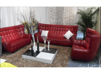 Sofagarnitur Chesterfield Sessel Sofa Set 3 tlg Ledersofa Rot Modern