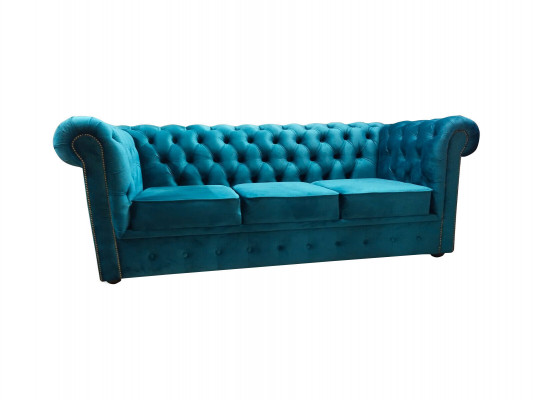 Chesterfield Sofa 3 Sitzer Textil Couchen Stoff Blau Sofas Modern