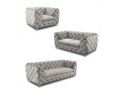 Chesterfield Sofagarnitur Couch Sofa Set Samt Graue Couchen Sitzmöbel