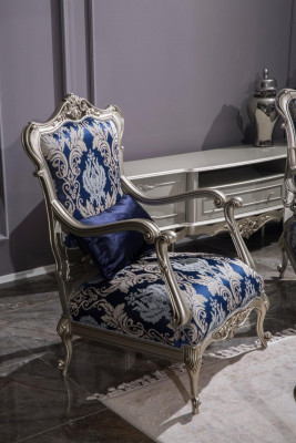 Luxus Einsitzer Sessel Polster Möbel Blau Blumenmuster Sofa Lounge Barock