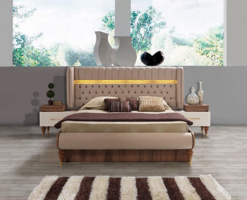 Bett Polster Design Luxus Doppel Hotel Chesterfield Holz Möbel Neu