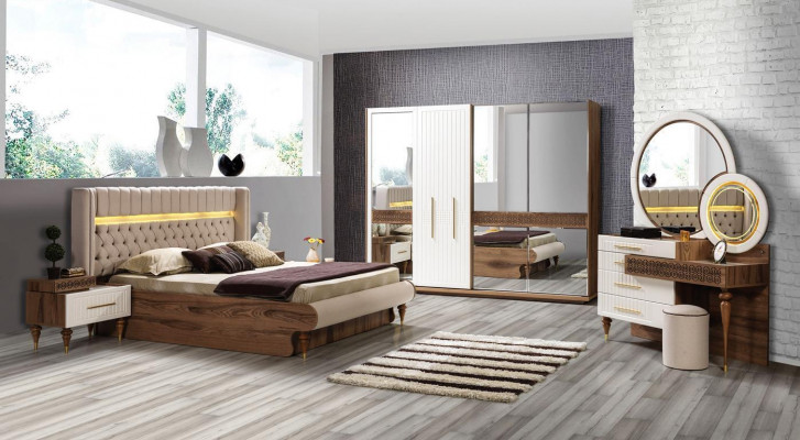 Bett Polster Design Luxus Doppel Hotel Chesterfield Holz Möbel Neu