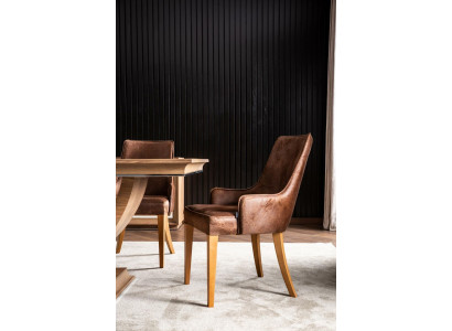Luxus Lehnstuhl Polster Stühle Loft Designer Möbel Braun Küchen Lederstuhl