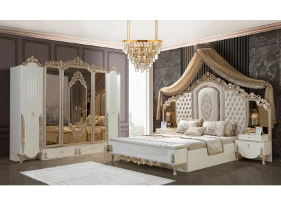 Schlafzimmer Set Bett 2x Nachttische Hocker Luxus neu 5tlg Design Holz