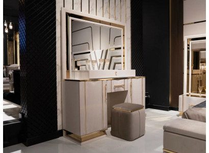 Schlafzimmer Set Schminktisch mit Spiegel Hocker Design Luxus neu 2tlg