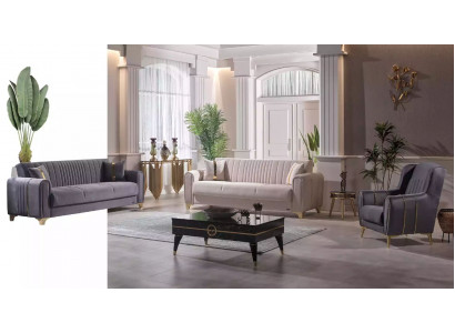 Moderne Polstergruppe Sitzmöbel Couch Garnitur 3+3+1 Sitzer Set Holz