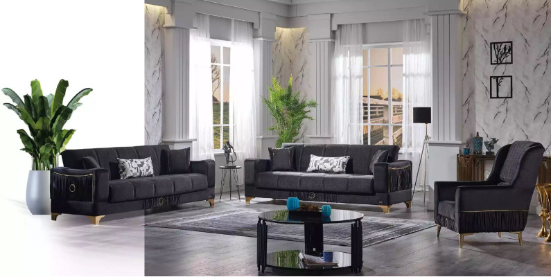 Schwarzer Dreisitzer Luxus Couch Wohnzimmer 3-Sitzer Polster Couchen Sofa