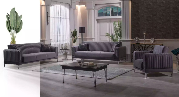 Graues Sofa Wohnzimmer Dreisitzer Samtsofas 3-Sitzer Couchen Luxus Möbel