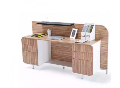 Moderner Empfangstisch Luxus Büro Holz Möbel Braun Rezeption Stilvoll