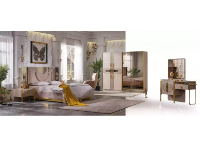Beiges Schlafzimmer Set Bett 2x Nachttische Kleiderschrank Schminktisch