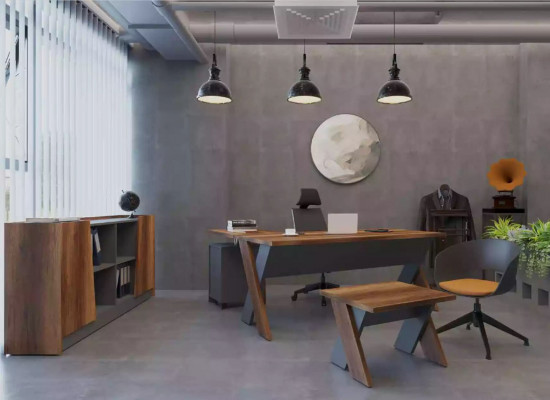 Schreibtisch Couchtisch Bücherregal Arbeitszimmer Buro Modern Braun