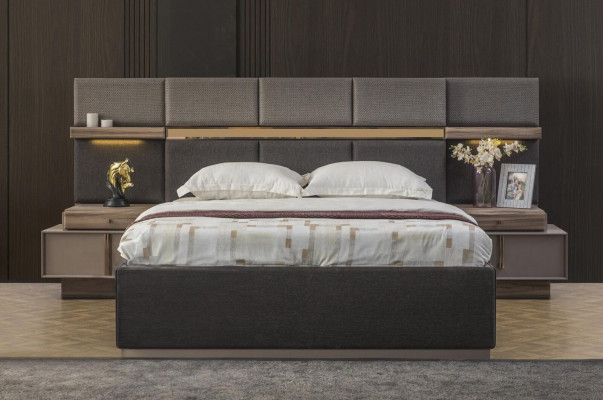 Garnitur Schlafzimmer Doppelbett Bett Nachttische Schrank 4tlg Grau