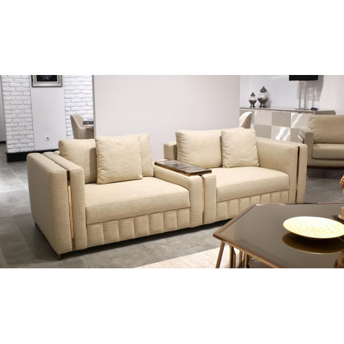 Modern Wohnzimmer Sofa Zweisitzer Beige Textil Polster Möbel Einrichtung Design