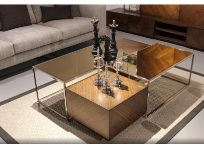 Luxus Couchtisch Wohnzimmermöbel Holz mit Glas Design Modern Neu