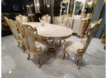 Esszimmer Set Luxus Stuhl Set 6x Stühle Essgruppe Garnitur Lehnstühle Anrichte