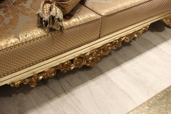 Chesterfield Sofa Set 3+1+1 Gruppe Komplett Set Sessel Sofa Gold Textil Garnitur