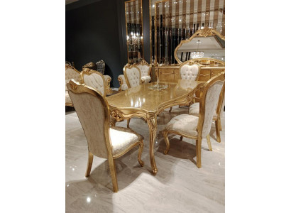 Klassisch Gold Esszimmer set Holztisch Esstisch + 4x Stühle Küche Holz Neu
