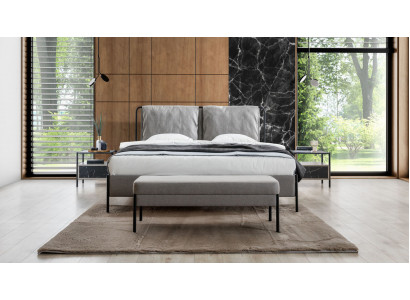 Exklusives Schlafzimmer Doppelbett Metallgestell Moderne Bank Luxus Möbel