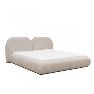 Beiges Schlafzimmer Doppelbett RundesTextil Kopfteil Polsterbetten Neu