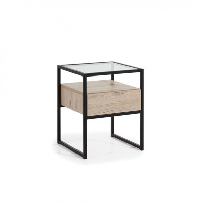 Schlafzimmer Moderner Nachttisch Glasplatte Metallgestell Holz Möbel